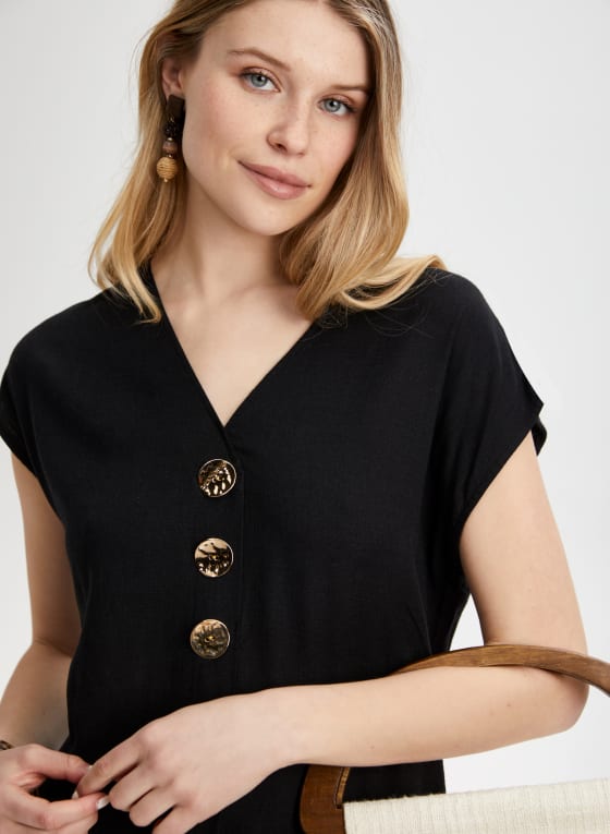 Linen Blend Button Front Dress