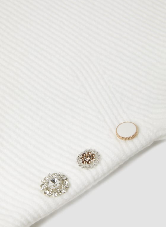 Jewelled Button Mock Neck Sweater