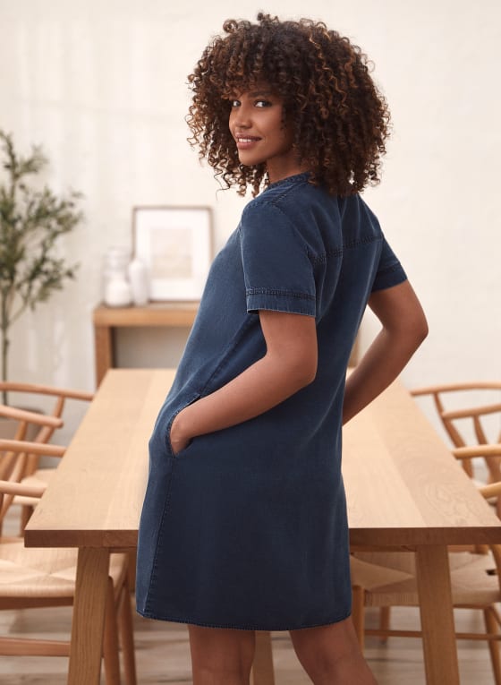 Lace-Up V-Neck Tencel Dress