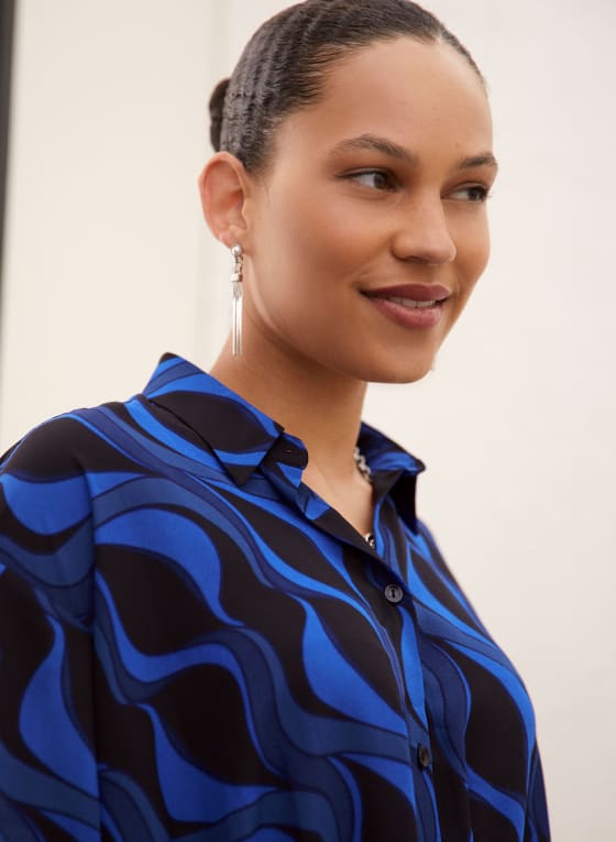 Geometric Print Button-Down Blouse