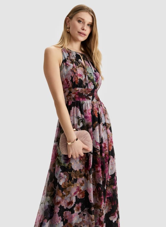 Floral Print Halter Neck Dress