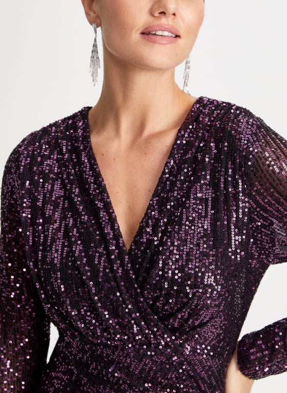 Ruched Sequin Sheath Dress