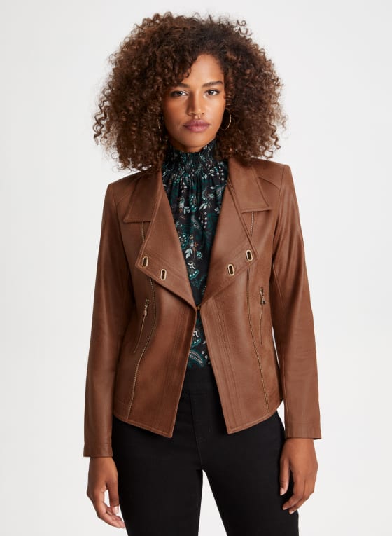 Eyelet Detail Faux Suede Jacket
