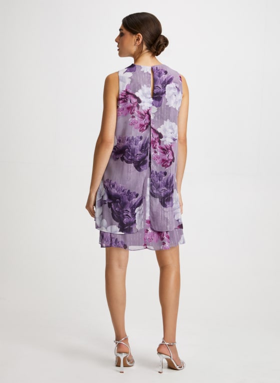 Pearl-Embellished Floral Print Dress