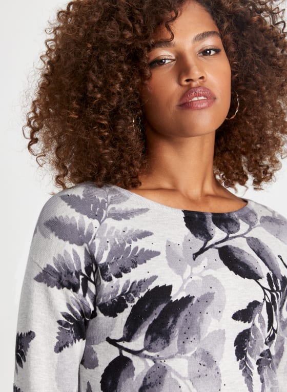 Long Sleeve Leaf Print Top