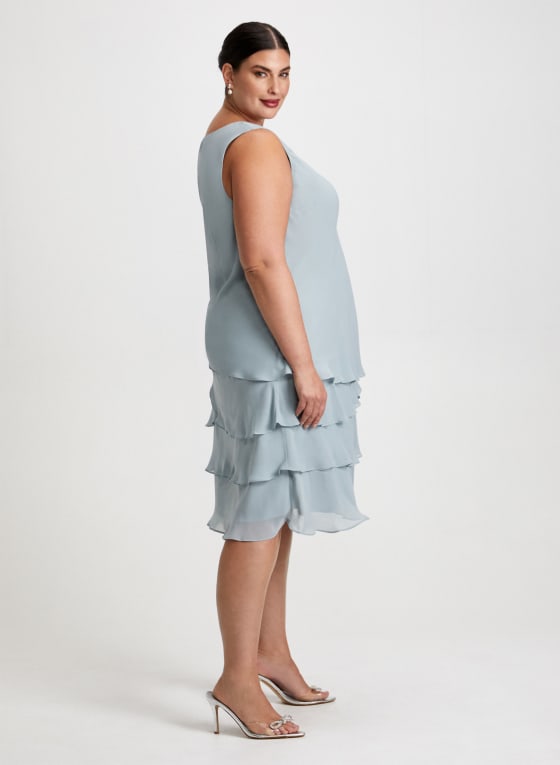 Beaded Trim Chiffon Dress & Jacket Set