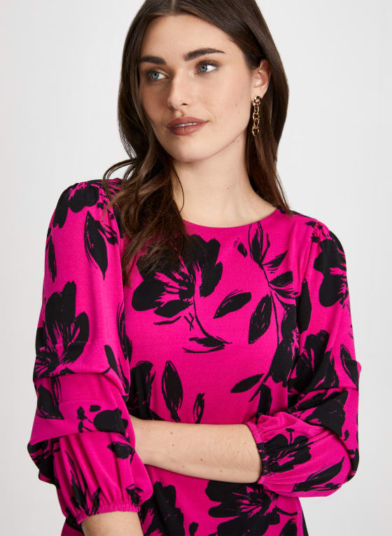 Pinched Sleeve Floral Print Top