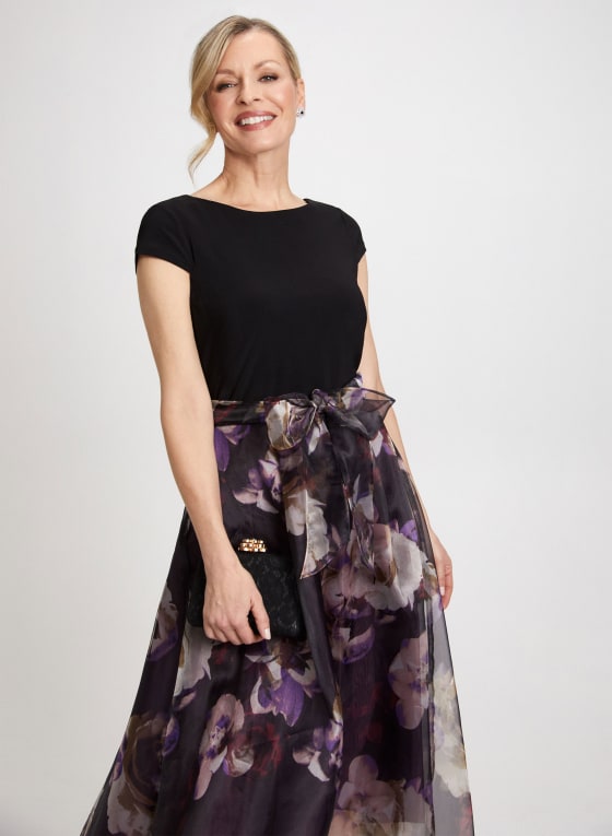 Floral Print & Bow Organza Dress