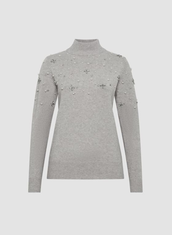 Mock Neck Pearl Detail Sweater