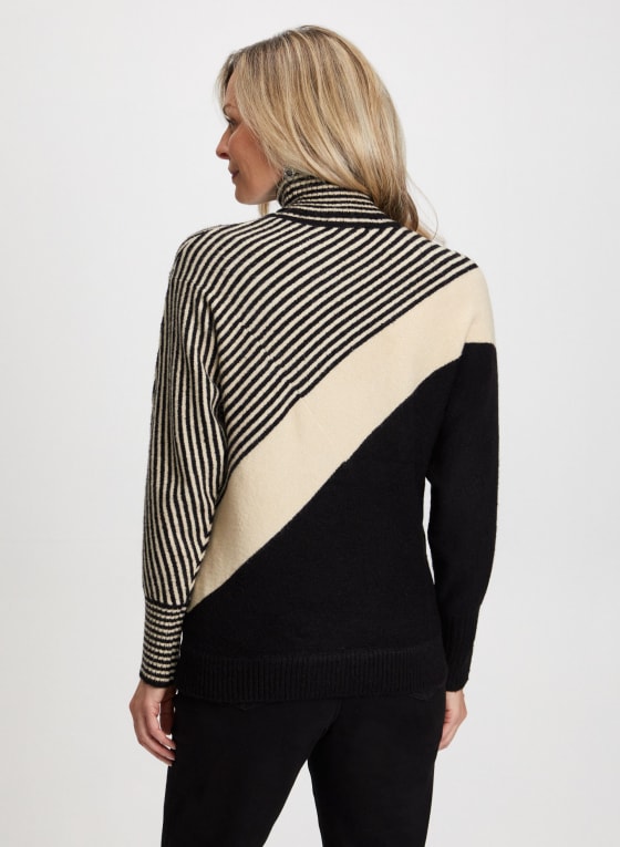 Stripe Print Turtleneck Sweater