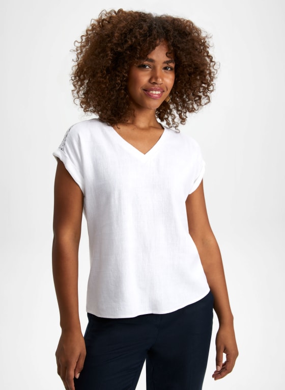 Crochet Trim Short Sleeve Blouse