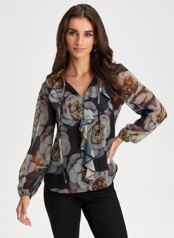 Floral Print Ruffle Blouse