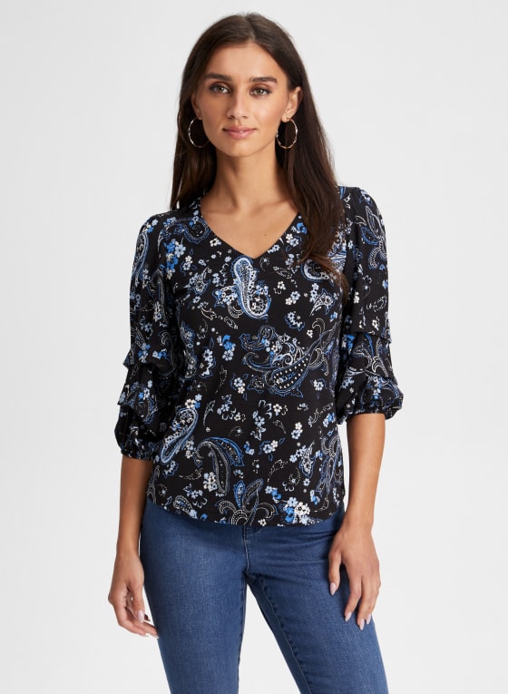 Paisley Print Puff Sleeve Top