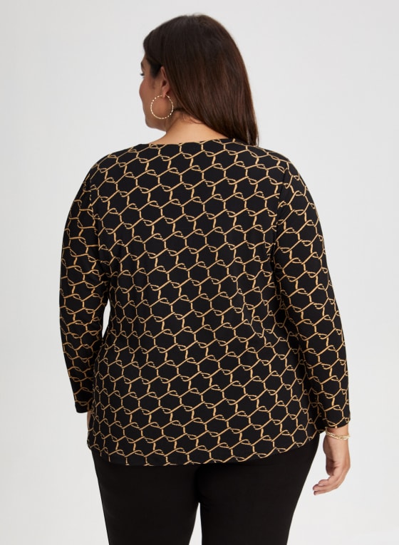 Geometric Print Zip Front Top