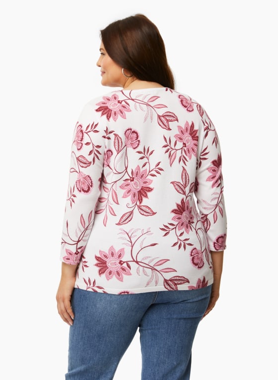 Boat Neck Floral Motif Sweater