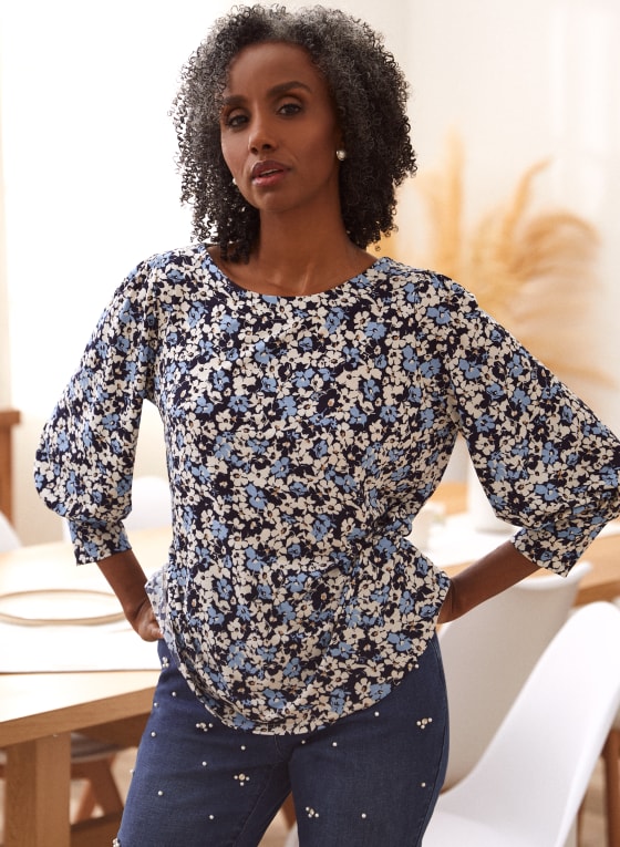 Puffed Sleeve Floral Print Top