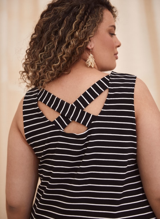 Stripe Print Ribbed Jersey Dress