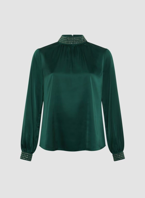 Satin Rhinestone Popover Top