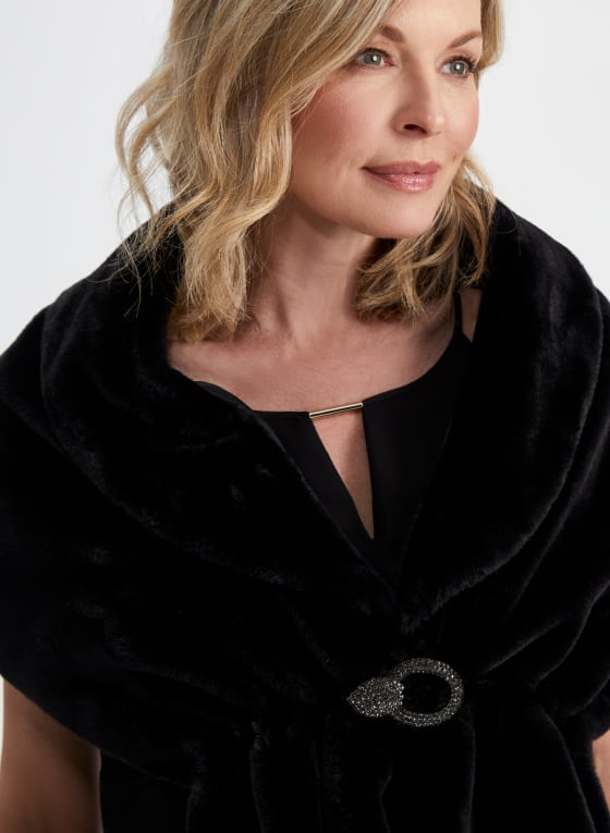 Rhinestone Clip Faux Fur Stole