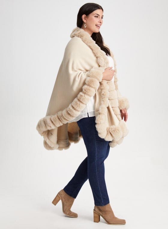Faux Fur Trim Poncho
