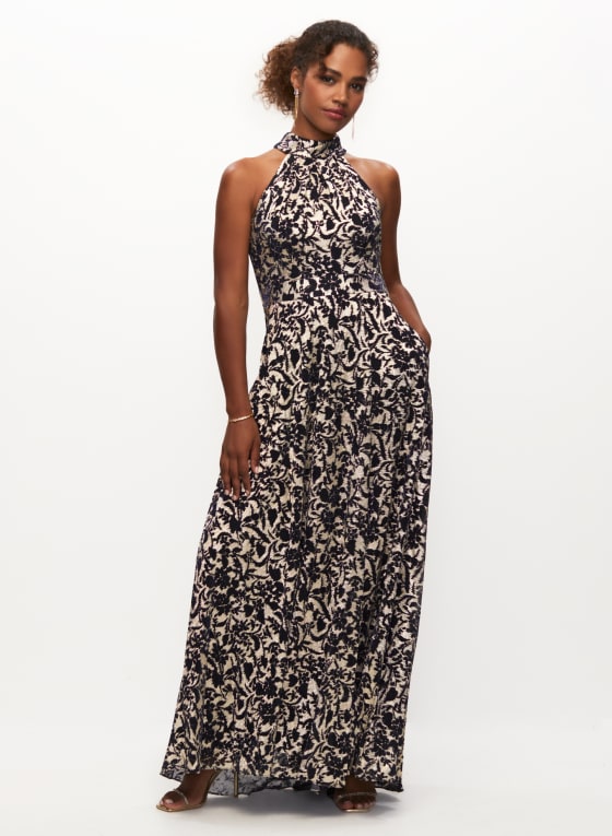 Metallic Floral Print Gown