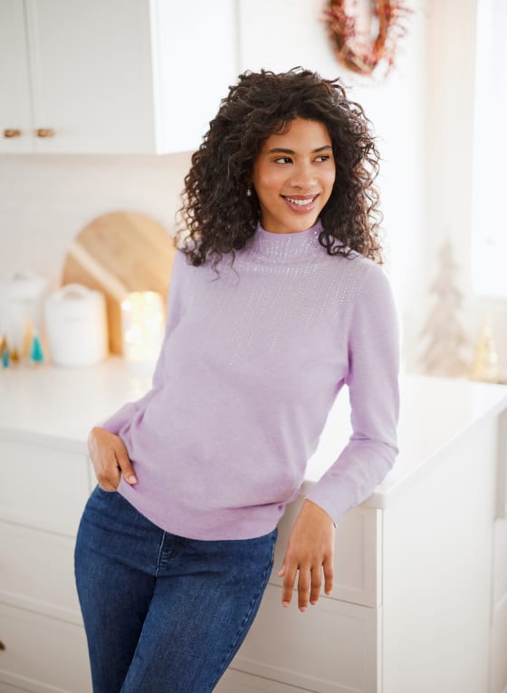 Rhinestone Mock Neck Sweater