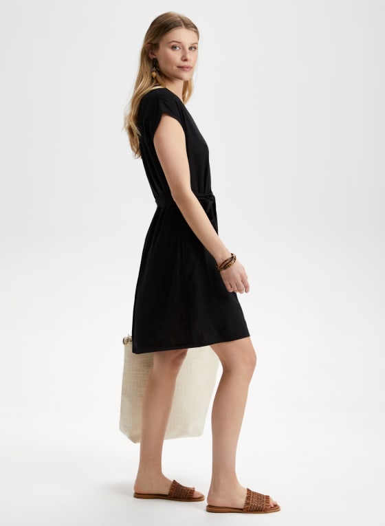 Linen Blend Button Front Dress