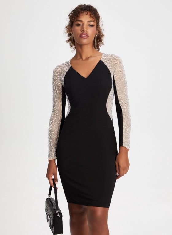 Caviar Bead Long Sleeve Dress