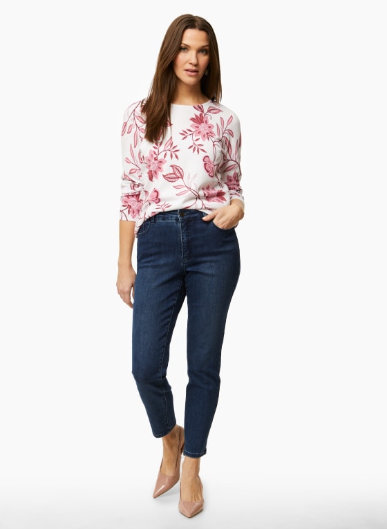 Boat Neck Floral Motif Sweater