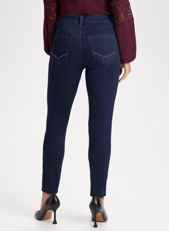 Rhinestone Trim Slim Leg Jeans