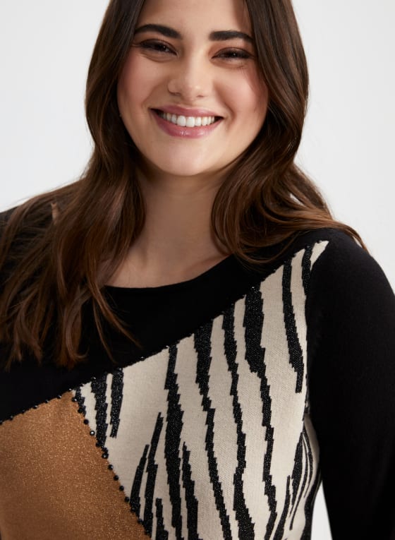 Colour Block Animal Motif Sweater