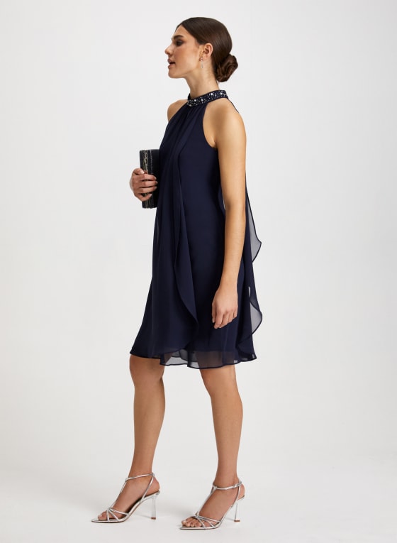 Beaded Neck Chiffon Dress