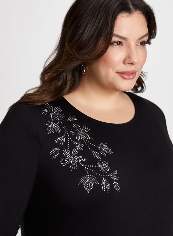 Rhinestone Appliqué Long Sleeve Top