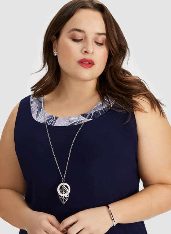 Feather Print Jacket, Dress & Necklace Set