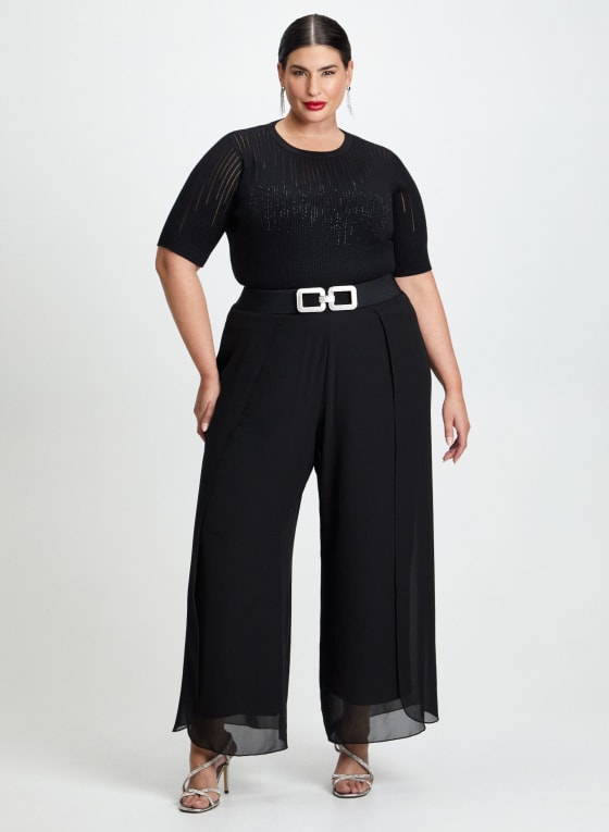 Linear Rhinestone Motif Sweater