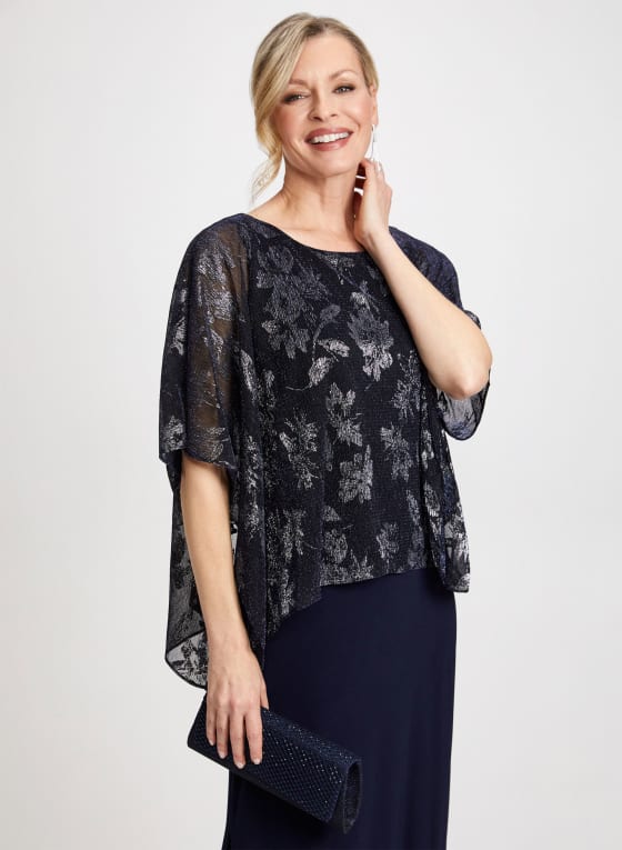 Metallic Detail Poncho Dress