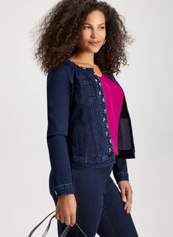 Rhinestone Cluster Trim Denim Jacket
