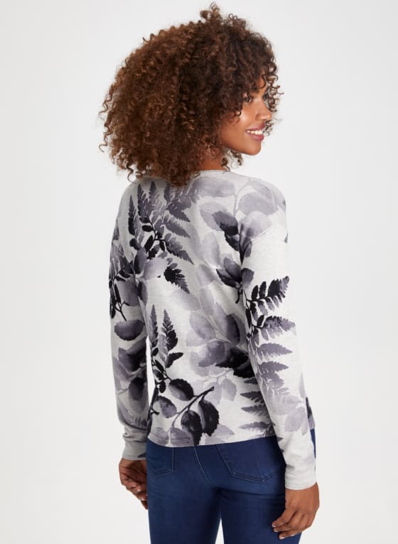 Long Sleeve Leaf Print Top