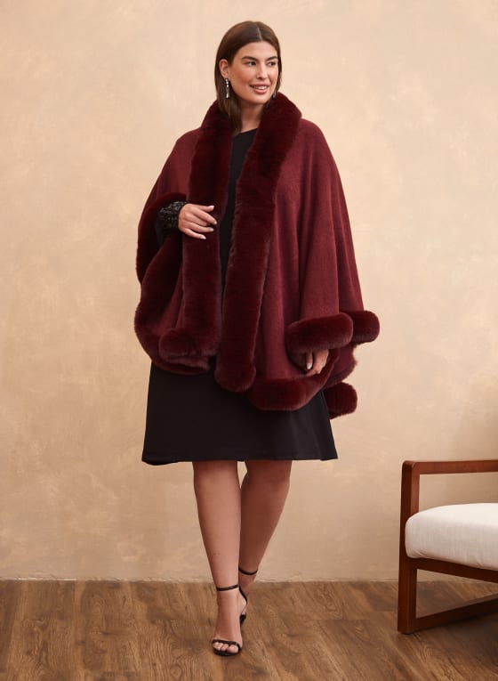 Faux Fur Trim Poncho
