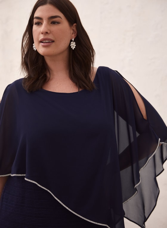 Asymmetric Chiffon Poncho Maxi Dress