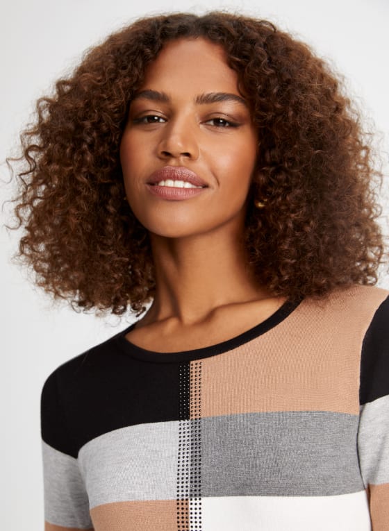 Rhinestone Trim Colour Block Sweater