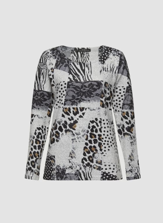 Contrast Animal Print Top