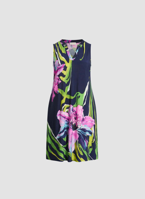 Tropical Print Sleeveless Dress