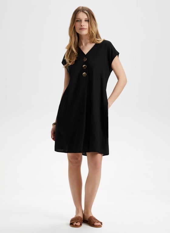 Linen Blend Button Front Dress