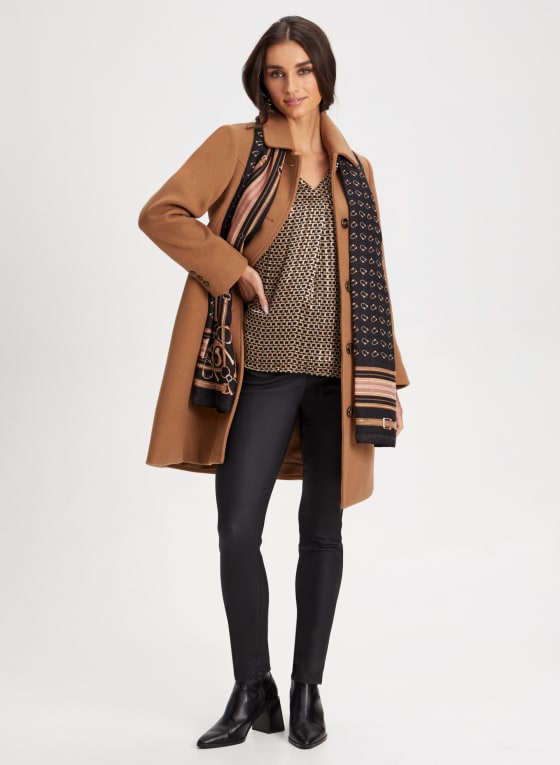 Puff Sleeve Geometric Print Top