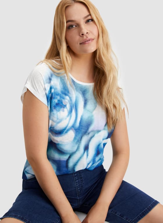 Cap Sleeve Rose Motif Tee