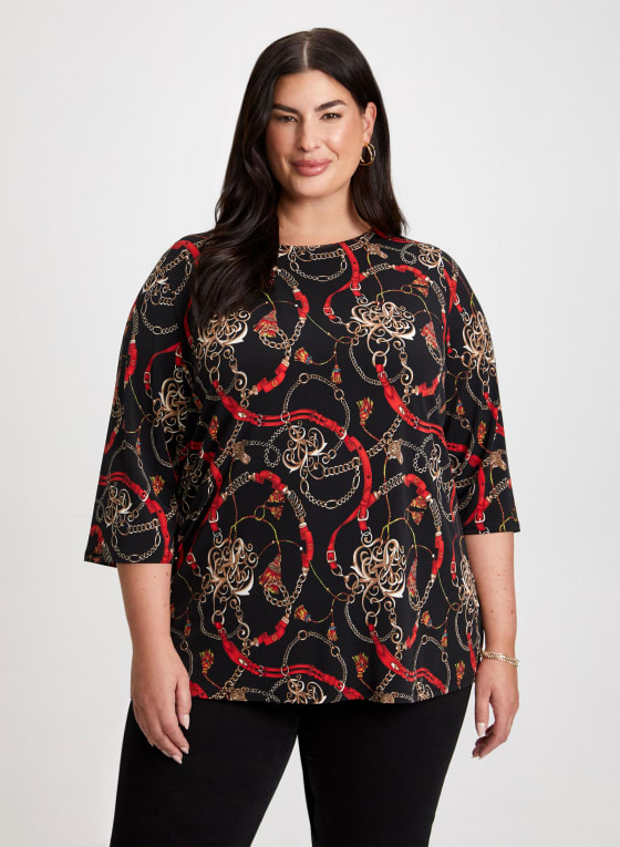 Mixed Print Dolman Sleeve Top