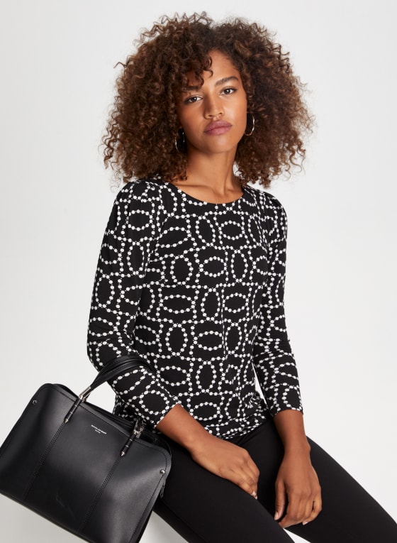 Boat Neck Pearl Print Top