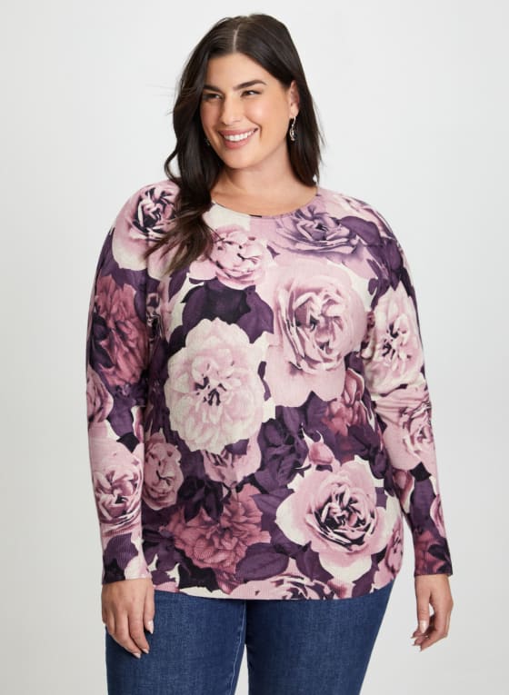 Dolman Sleeve Floral Print Sweater
