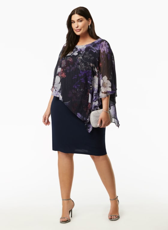Floral Print Chiffon Poncho Dress